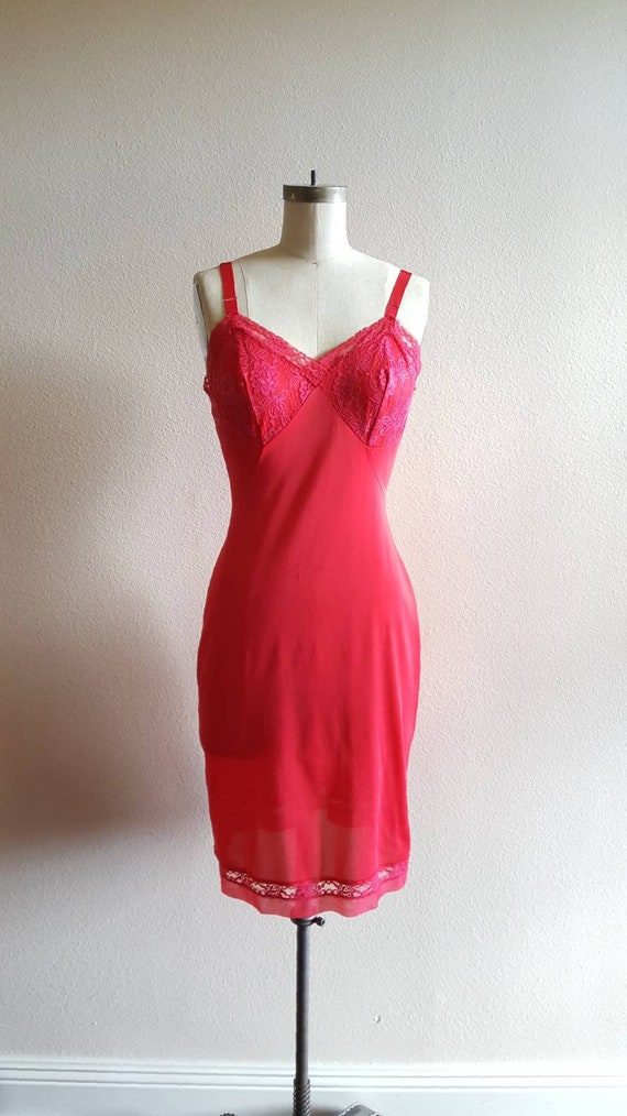 Hot Red Full Slip with Pink Lace by Rogers - 34