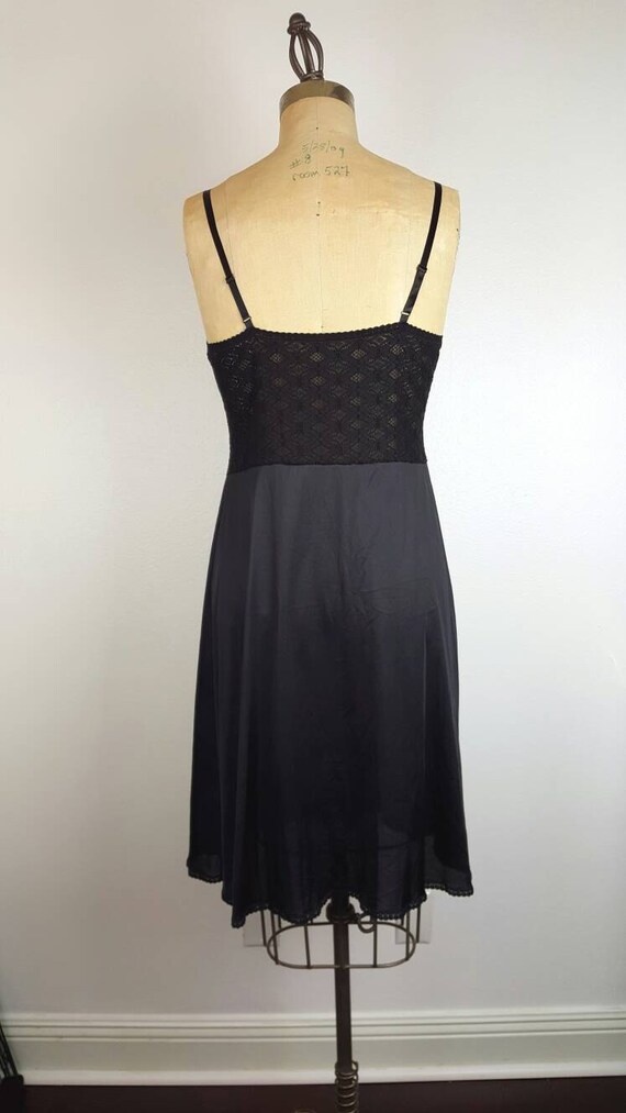 Black Lace 50s Style Full Slip Dress - 36 Medium - image 3