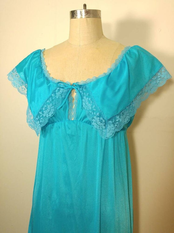 70s Turquoise Maxi Nightgown Slip Dress - Medium