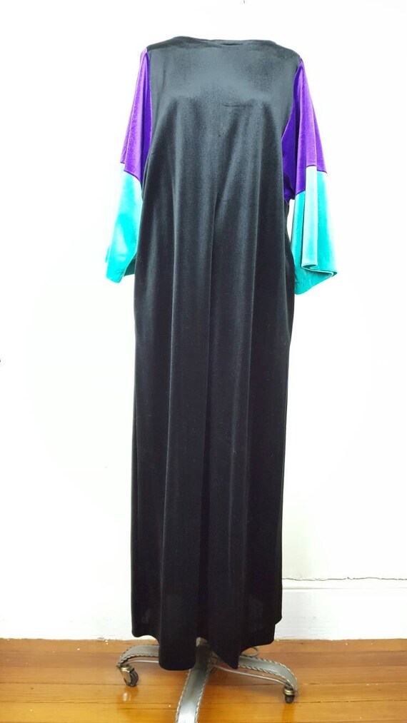 Black Velvet Kaftan with Colorblock Turquoise and… - image 7