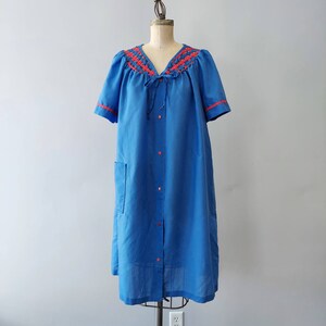 Bright Blue MuuMuu with Red and Blue Woven Details by Merville