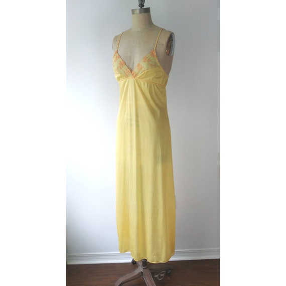 Bright Yellow Long Nightgown with Orange Flowers … - image 1