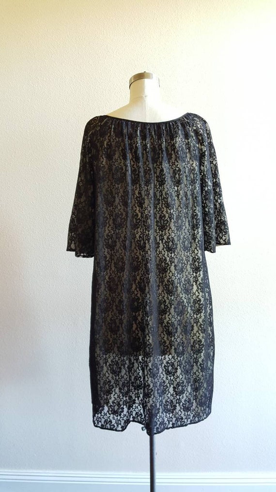 60s Black Lace Nude Illusion Robe by Bercliff - L… - image 3