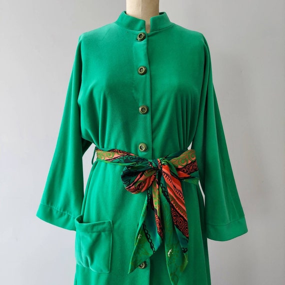 Green Fleece Maxi Robe with Colorful Sash Small Gem