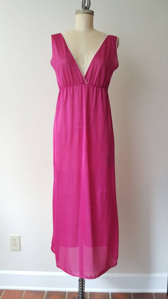 70s Raspberry Long Nightgown - Small - image 2