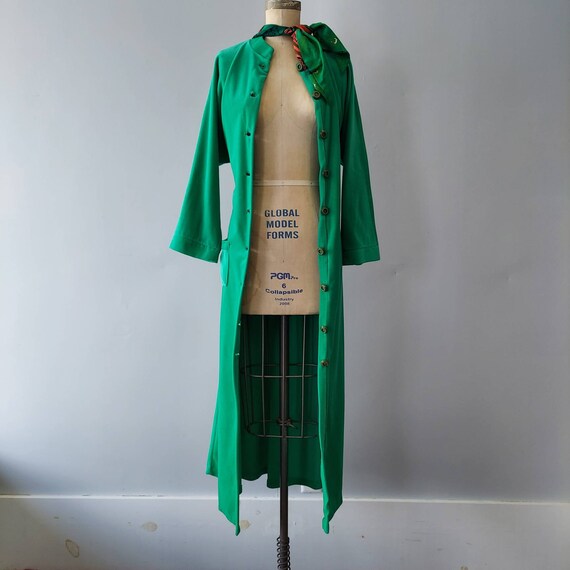 Green Fleece Maxi Robe with Colorful Sash - Small - Gem