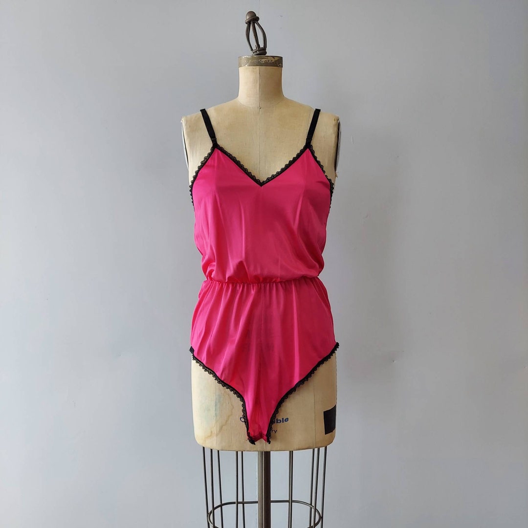 Hot Pink Bodysuit With Black Trim Medium Etsy