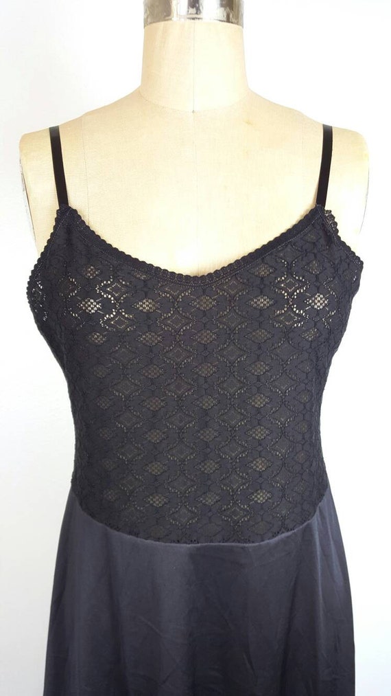 Black Lace 50s Style Full Slip Dress - 36 Medium - image 2