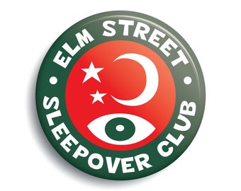 Elm Street Sleepover Club button | Nightmare horror movie funny Freddy Krueger pinback