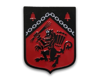 Krampus Rampant heraldic shield enamel pin | Krampus | Krampus | Christmas Yule demon
