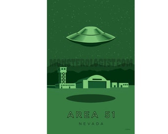 Area 51, Nevada reiskaart 4 x 6 print | Buitenaardse samenzweringskunst voor ufo's