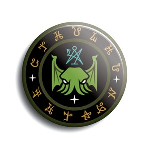 Cthulhu Fhtagn button | occult sigil horror Lovecraft monster pinback