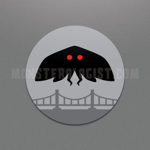 Pegatina circular minimalista de Mothman / Mothman / criptozoología / críptido Point Pleasant, Virginia Occidental