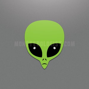 Pegatina de cabeza de extraterrestre de hombrecito verde / Extraterrestres y ovnis / criptozoología / OVNI alienígena UAP platillo volador