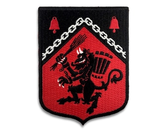 Krampus Rampant heraldic shield embroidered patch | Krampus | Krampus | Christmas Yule demon