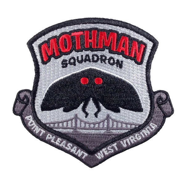 écusson brodé Mothman Squadron | Insigne militaire cryptozoologie monstre paranormal Point Pleasant Virginie-Occidentale
