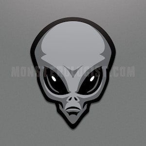 Pegatina de cabeza de extraterrestre gris con forma de extraterrestre o ovni / Extraterrestres y ovnis / criptozoología