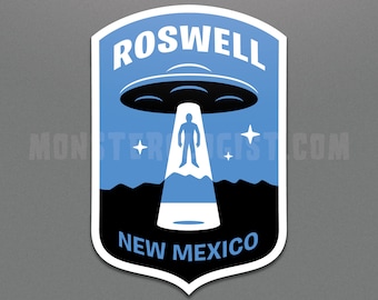 Adesivo UFO con rapimento alieno a Roswell, New Mexico / Alieni e UFO / Criptozoologia / UFO, alieno, disco volante UAP