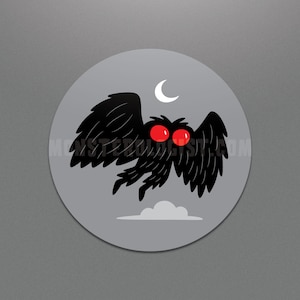 Pegatina circular de la luna de Mothman / Mothman / criptozoología / críptido Point Pleasant West Virginia