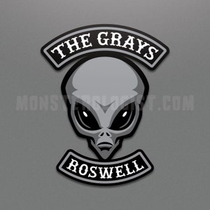 Pegatina OVNI alienígena del club de motociclistas Grays / Extraterrestres y OVNIs / Criptozoología / OVNI alienígena UAP platillo volador
