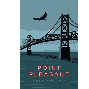 Point Pleasant, West Virginia Mothman travel poster 11x17 print | cryptid cryptozoology art