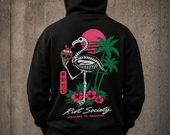 Skeleton Flamingo Tropical PNG | Retro Sunset Beach Graphic (Digital Download)