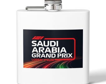 Petaca del Gran Premio de Arabia Saudita / 177 ml (6 oz) de acero inoxidable con diseño de carreras