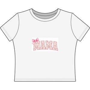 Camiseta com estampa floral "Mamãe" | Camiseta rosa com laço para mamãe
