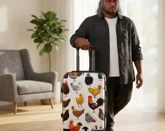Chicken Breed Pattern Suitcase | Rooster Hen Travel Luggage