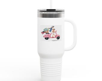 Pink Vespa Scooter Illustration Travel Mug | 40oz Insulated Tumbler