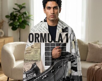 Formula 1 Racing Collage Fleece Sherpa Blanket | Vintage Motorsport Track Design