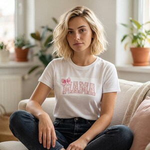 Mama Floral Script Tee | Pink Bow Mommy Shirt