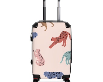 Maleta colorida con estampado de leopardo / Maleta con estampado de gato en tonos pastel