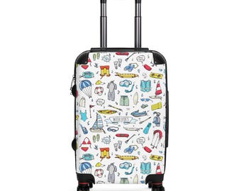 Travel Icons Suitcase | The Coastal Travel Collection Luggage, Vacation Motifs