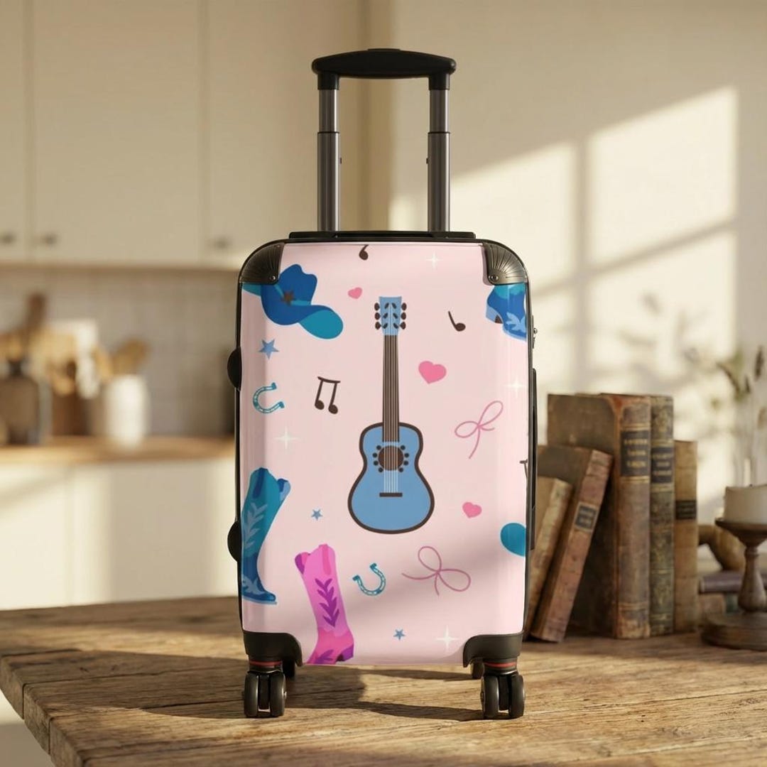 Music Repeat Pattern Rucksack Blue Guitar Pattern Suitcase | Music Notes Travel Luggage - Etsy