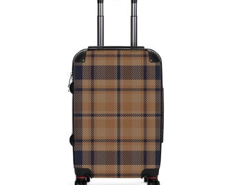 Brown Navy Plaid Suitcase | Carry-On Luggage