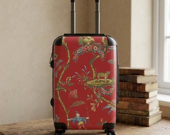 Vintage Chinoiserie Floral Suitcase | Red Botanical Luggage