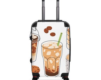 Resväska med mönster av iskaffe | Resbagage med kaffekoppar, bönor och desserter