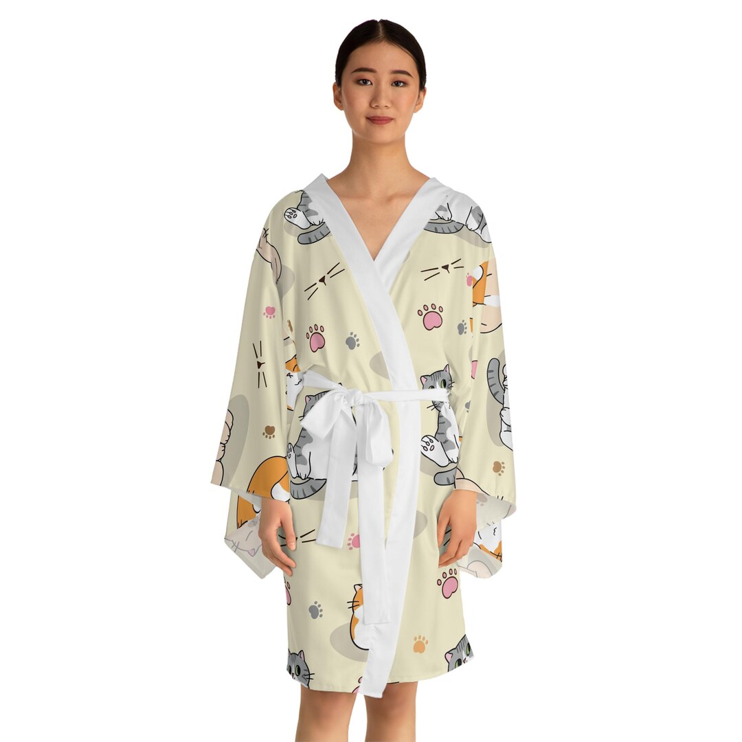Cute Cartoon Cats Kimono Robe | Long Sleeve Cat Pattern AOP - Etsy