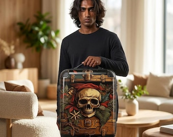 Pirate Skull and Treasure Chest Suitcase | Skull Luggage, Nautical Treasure Design