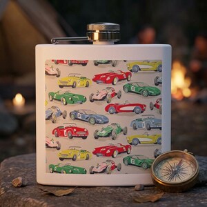 F1 Vintage Race Car Pattern Flask | Stainless Steel 6oz
