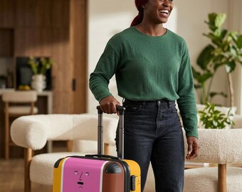 Color Block Faces Suitcase | Pop Art Cartoon Luggage