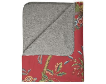 Chinoiserie Floral Tiger & Figure Fleece Sherpa Blanket | Red Toile Pattern