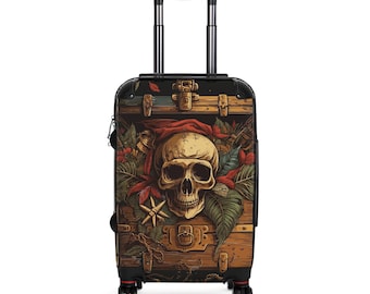 Pirate Skull and Treasure Chest Suitcase | Skull Luggage, Nautical Treasure Design