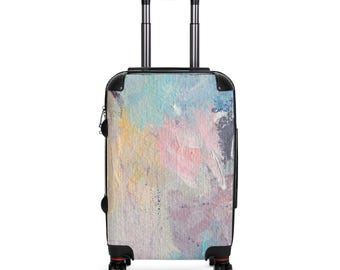Pastel Watercolor Abstract Suitcase | Soft Pink Blue Travel Luggage