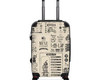 Vintage Coffee Menu Suitcase | Retro Café Print Luggage