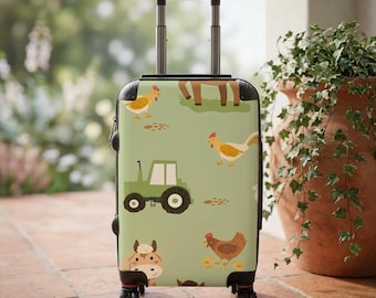 Farm Animals Tractor Pattern Suitcase | Kids Luggage Travel Case