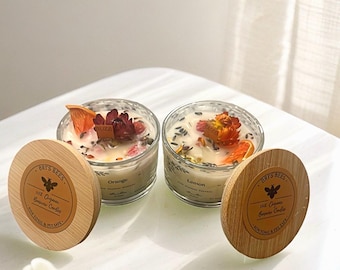 オーガニック蜜蝋キャンドル：ドライフラワーキャンドル（4オンス）