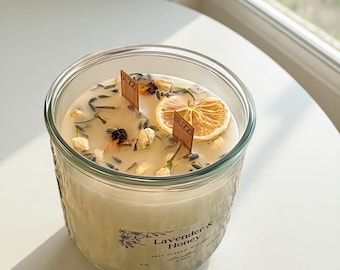 Bougie à la cire d'abeille biologique : vase à fleurs en verre recyclé de 10 oz