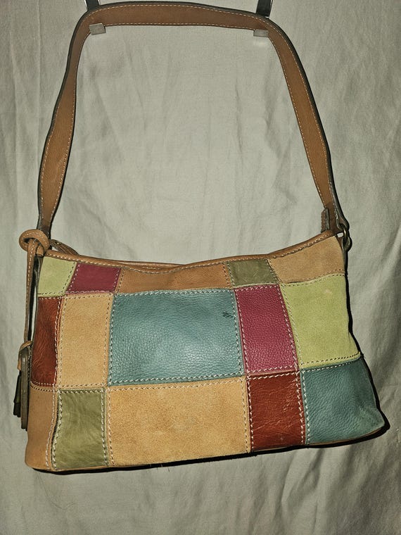 Fossil Patchwork Leather Shoulder Bag with Key Ch… - image 1